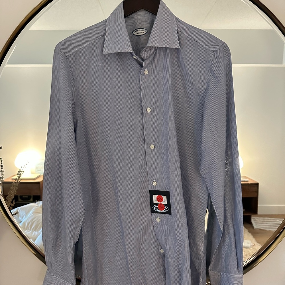 Men's Blue Dress Shirt - Handmade in Italy